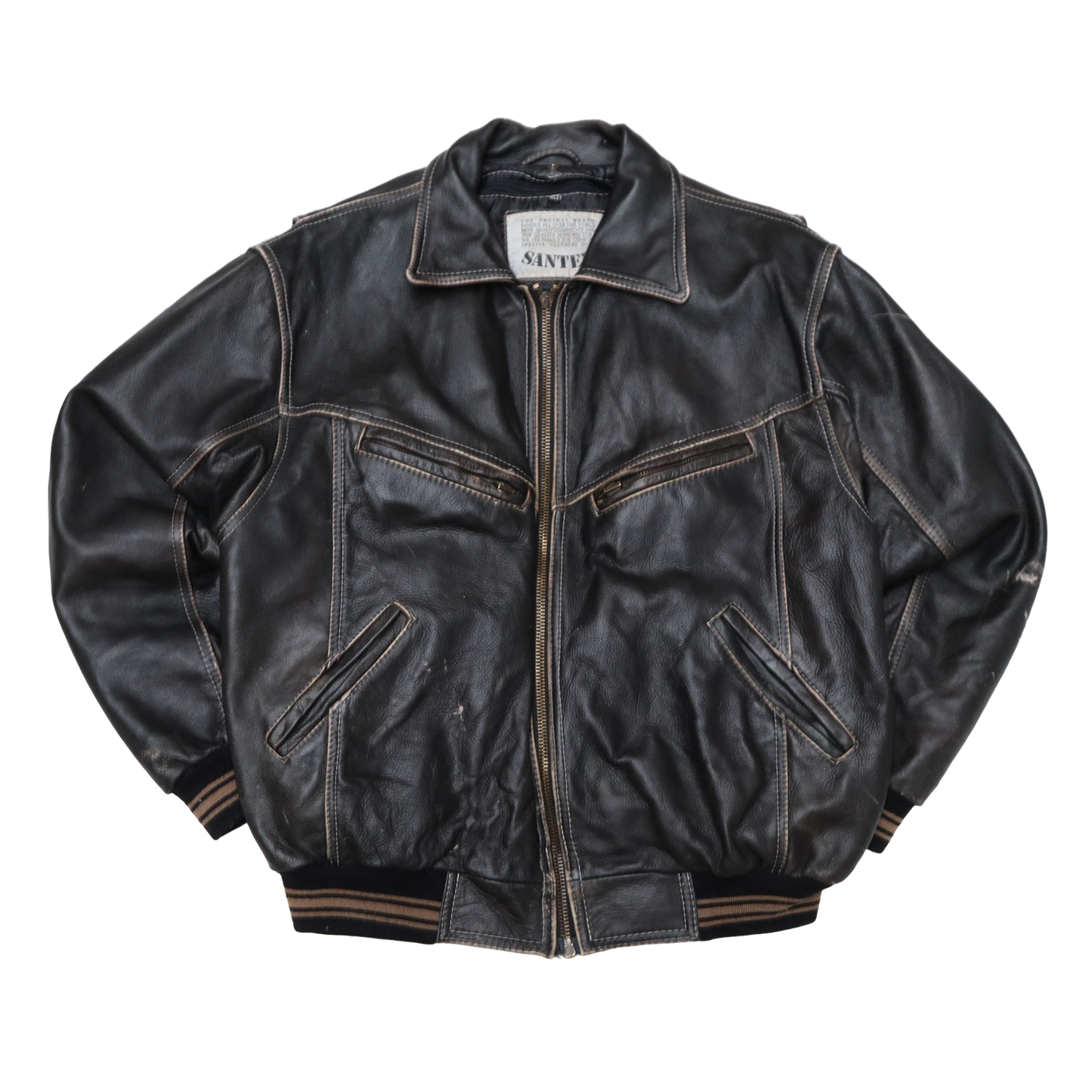 Veste en cuir brun patinée - Style Oversize - XL