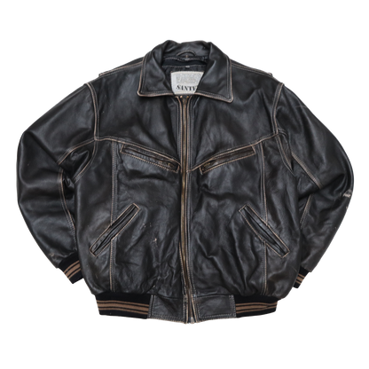 Veste en cuir brun patinée - Style Oversize - XL