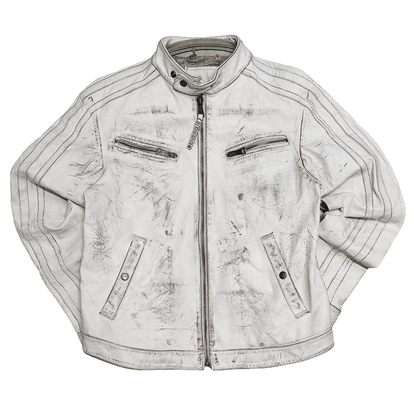 Veste en cuir blanc patinée - Style motarde - L