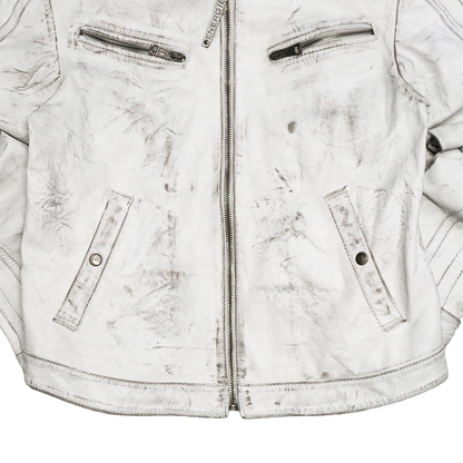 Veste en cuir blanc patinée - Style motarde - L