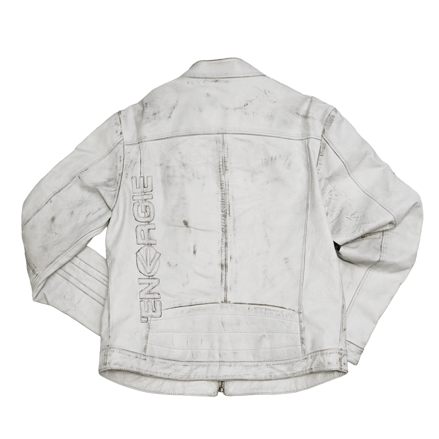 Veste en cuir blanc patinée - Style motarde - L