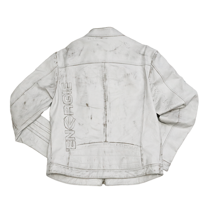 Veste en cuir blanc patinée - Style motarde - L
