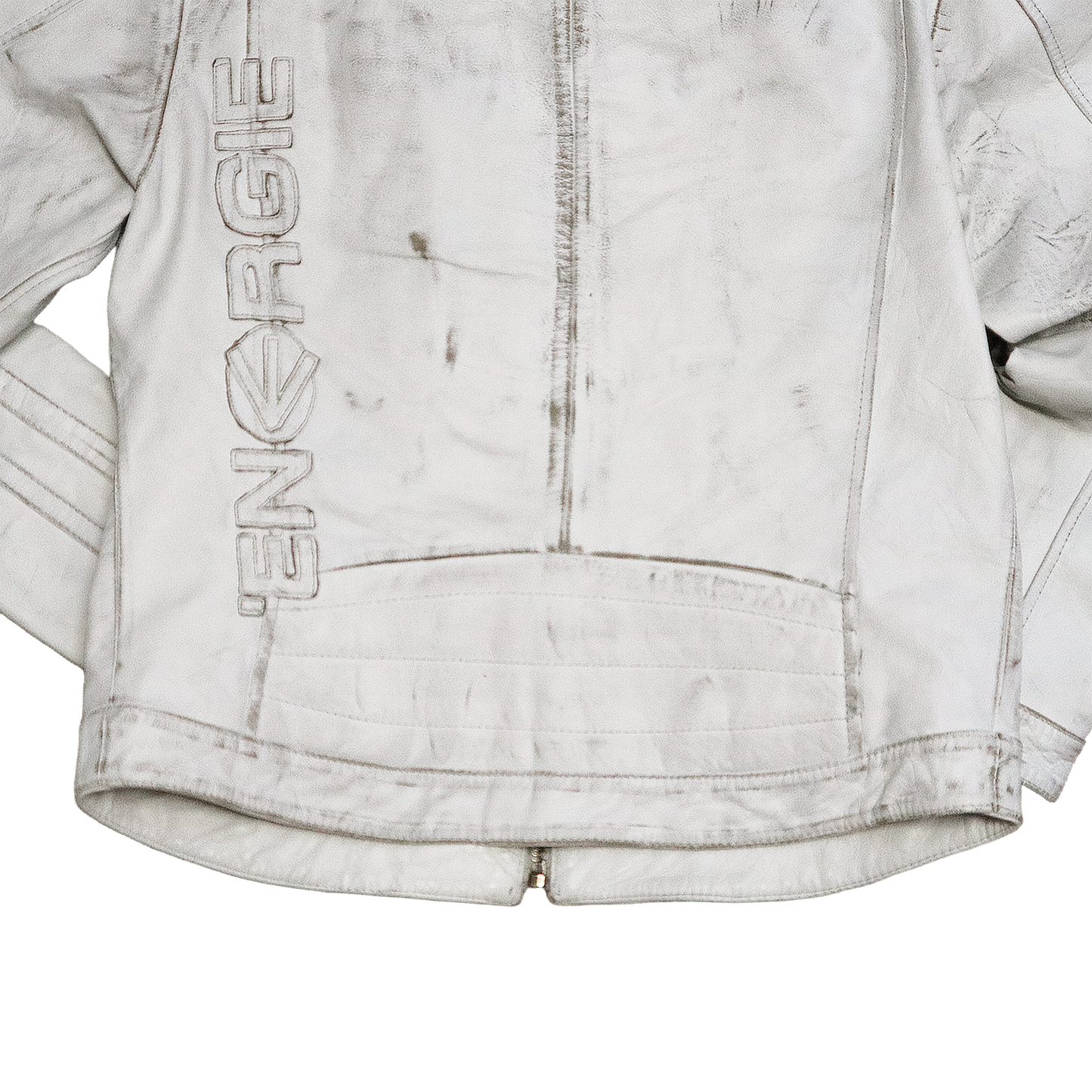 Veste en cuir blanc patinée - Style motarde - L