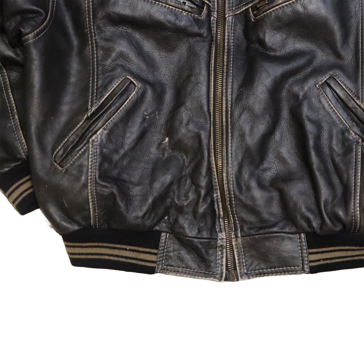 Veste en cuir brun patinée - Style Oversize - XL