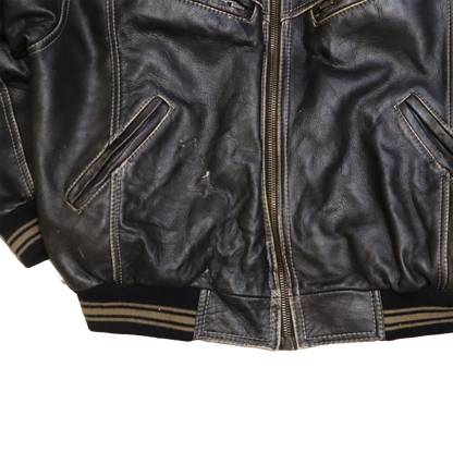 Veste en cuir brun patinée - Style Oversize - XL