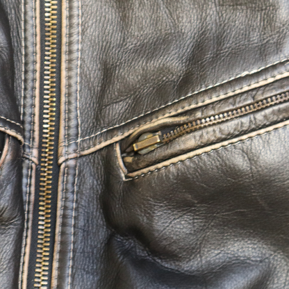 Veste en cuir brun patinée - Style Oversize - XL