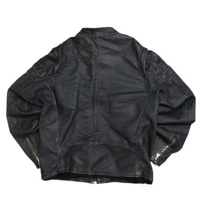 Veste en cuir noir patinée - Style motarde - XL