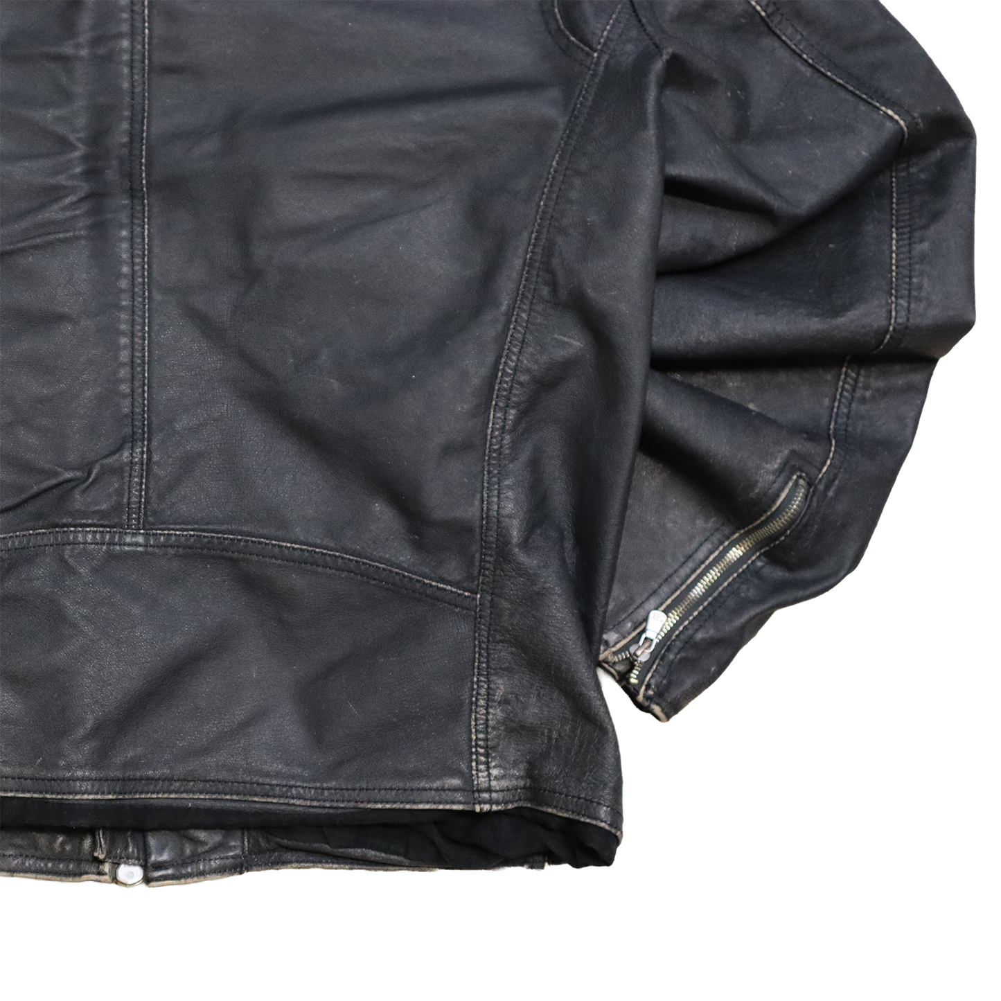 Veste en cuir noir patinée - Style motarde - XL