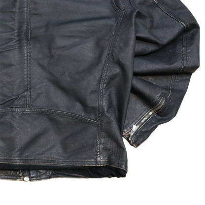 Veste en cuir noir patinée - Style motarde - XL