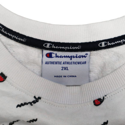 Pull Champion - Croptop Upcyclé - S - Blanc à motif