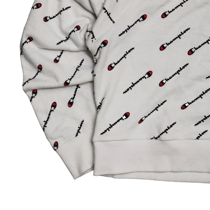 Pull Champion - Croptop Upcyclé - S - Blanc à motif