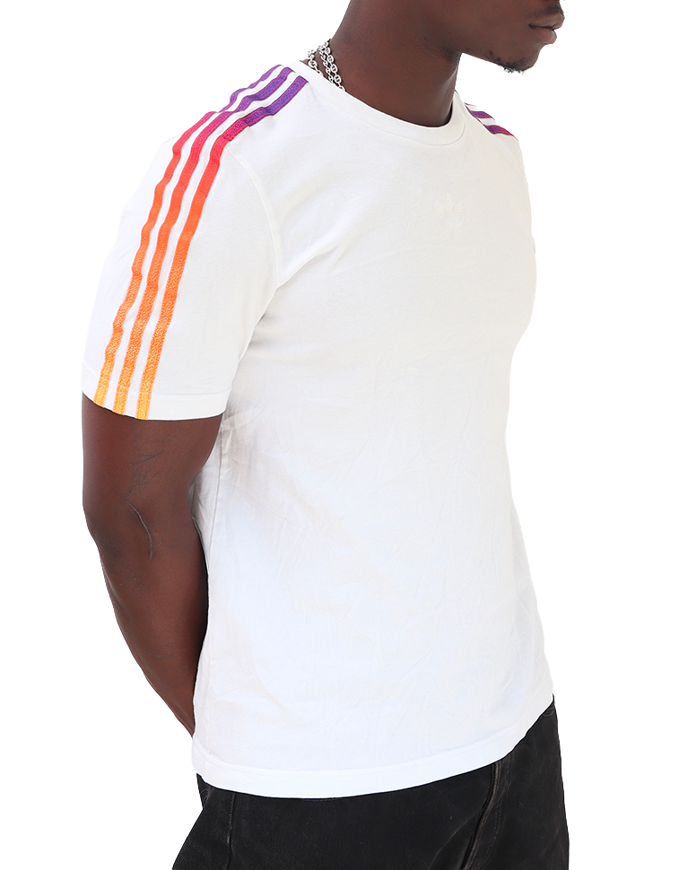 T-shirt Adidas à bandes multicolores - S - Blanc