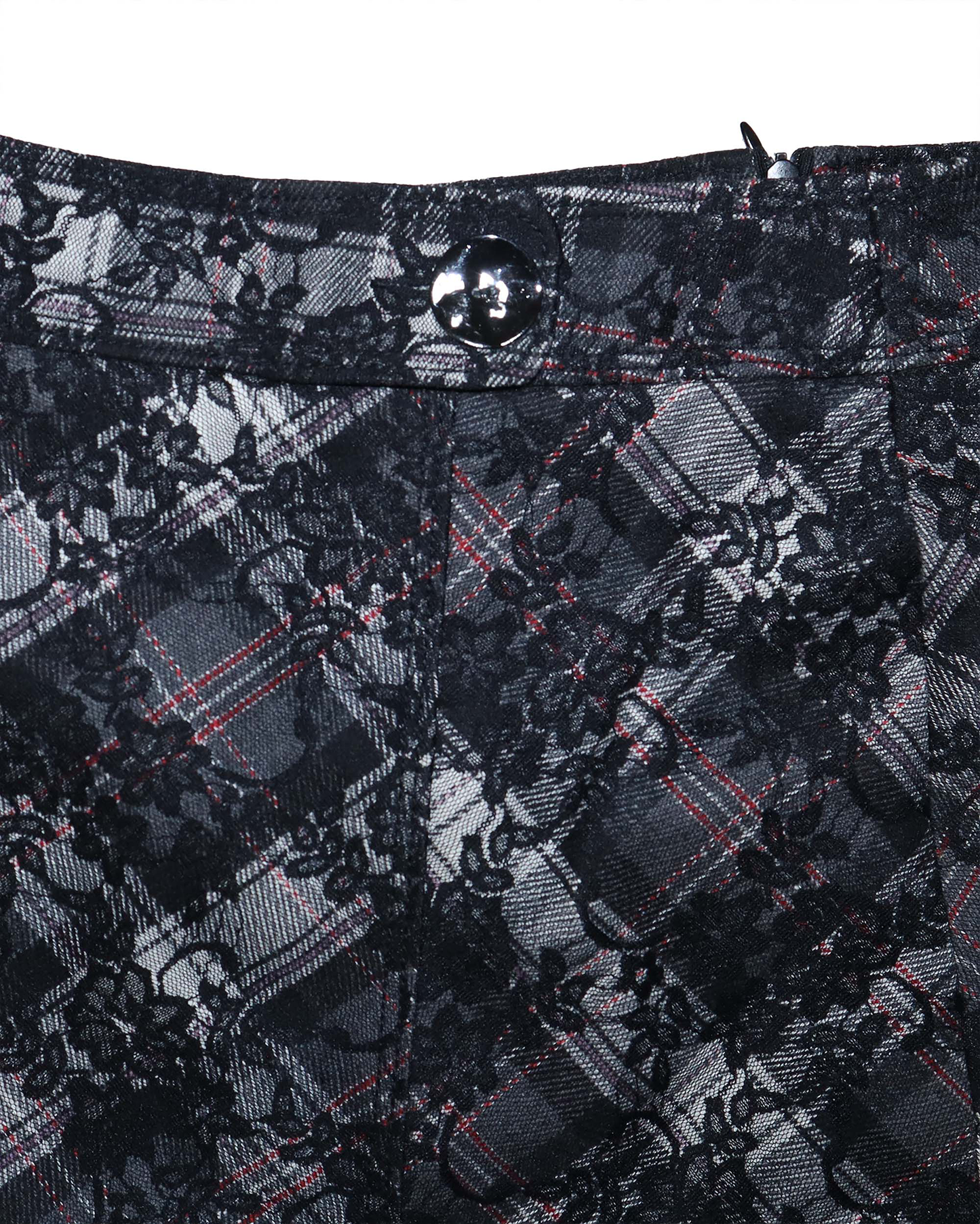 Jupe trapèze à dentelle et carreaux - L