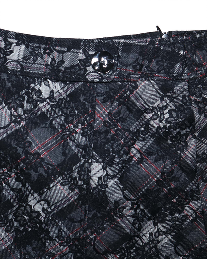 Jupe trapèze à dentelle et carreaux - L