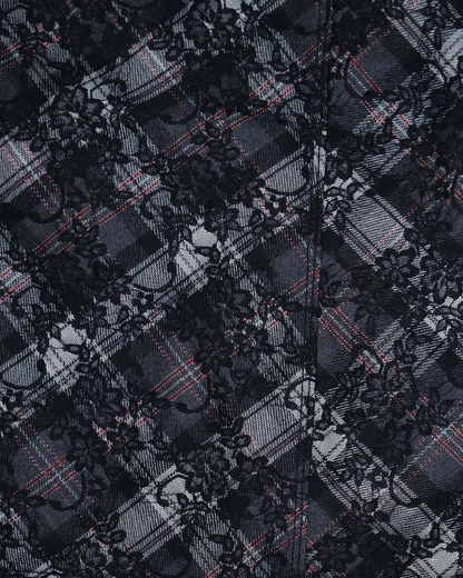 Jupe trapèze à dentelle et carreaux - L