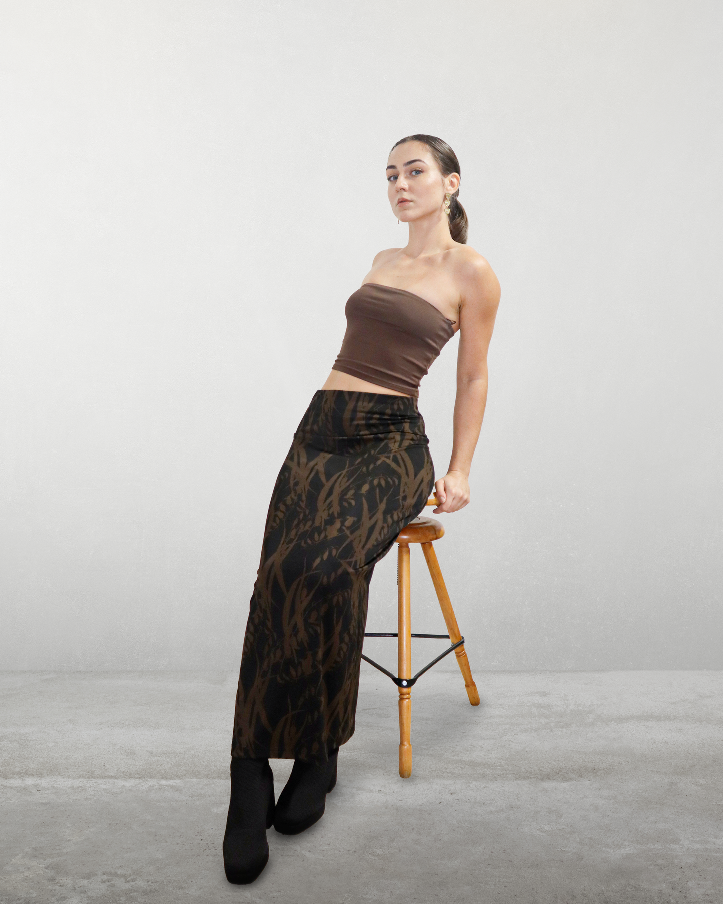 Jupe crayon élastique à motifs - S - Noir et brun